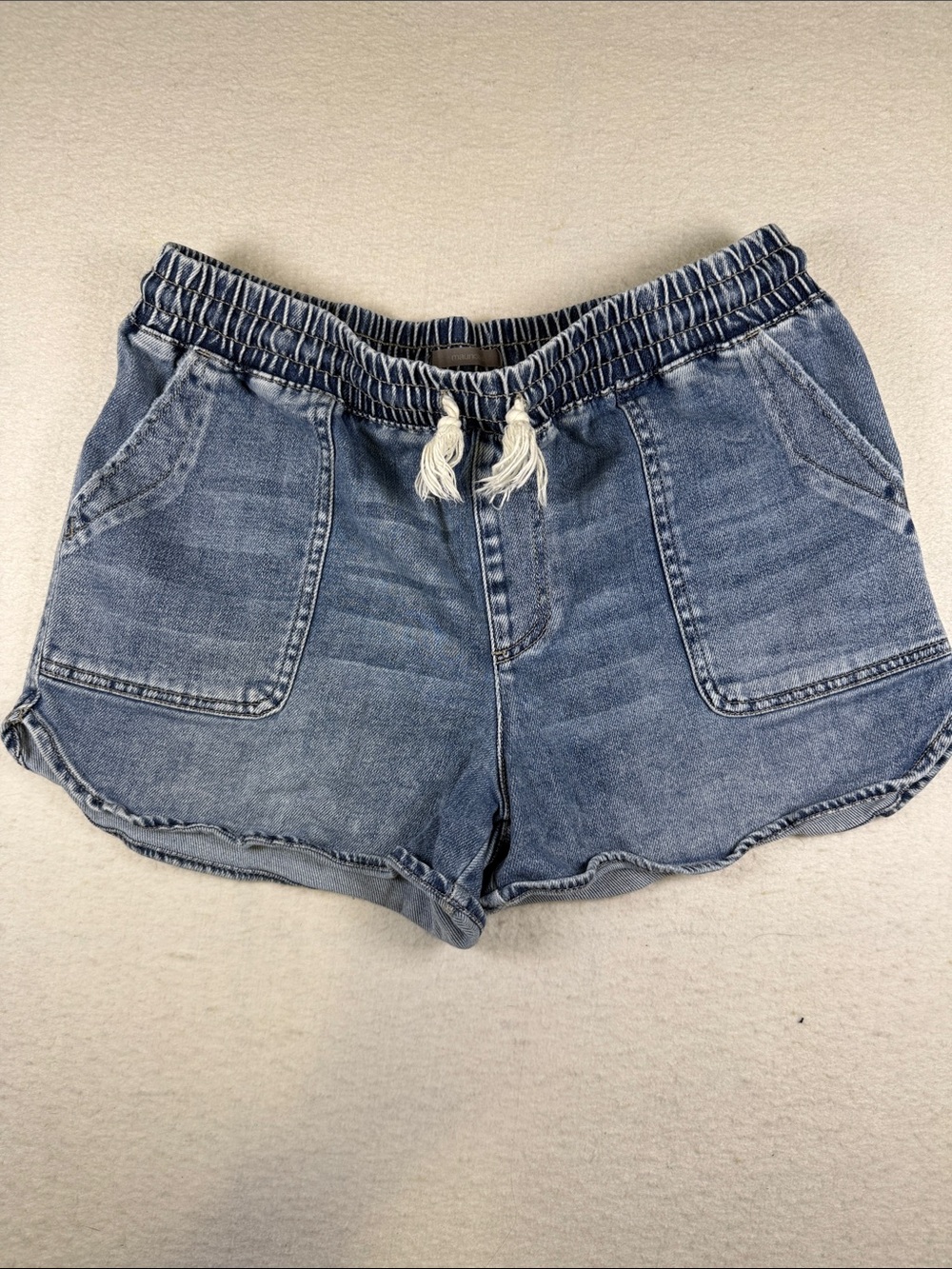 Maurices Blue Elastic Waist Denim Shorts with Front Patch Pockets (P20)